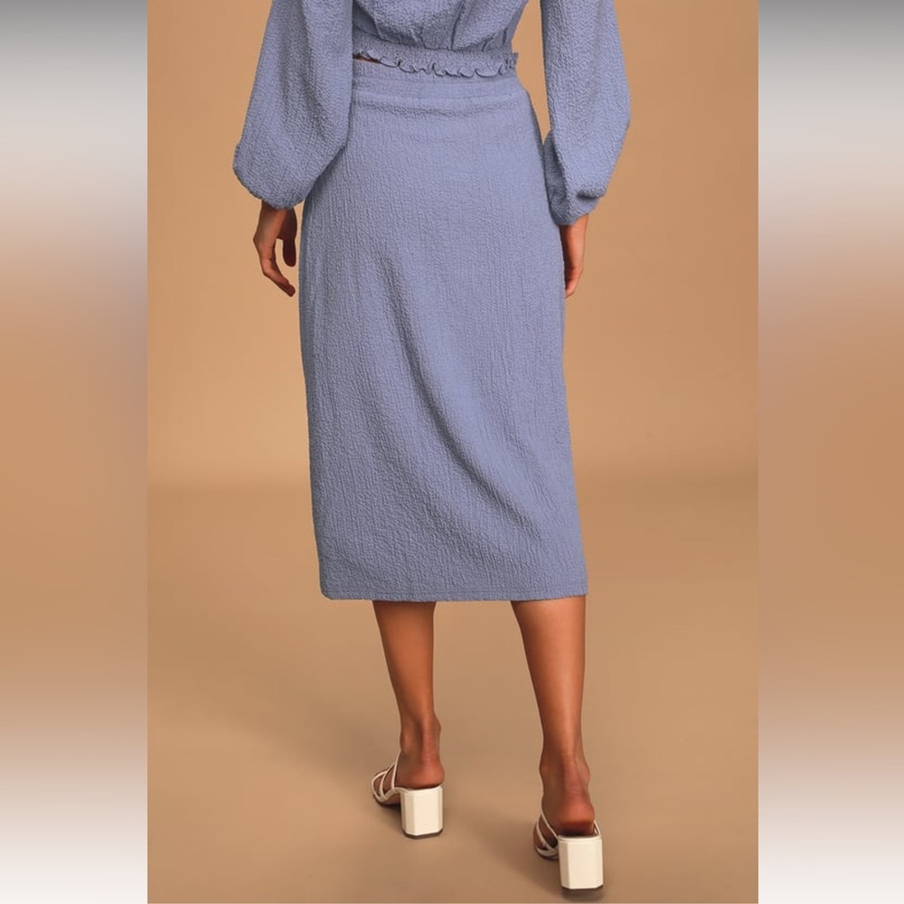 Lulus PeriwinkleTextured Button Front Midi Skirt - Small - Picture 3 of 11